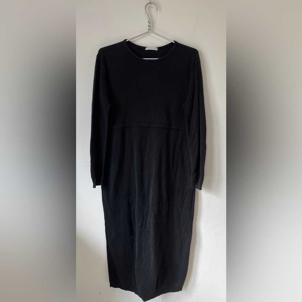 Joan Vass Dark Gray Black Cotton Sweatshirt Material Maxi Dress Size 1